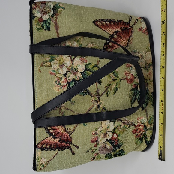 Butterfly Tapestry Bag Vintage Zip Top Inside Pockets Green NWOT - Picture 4 of 9